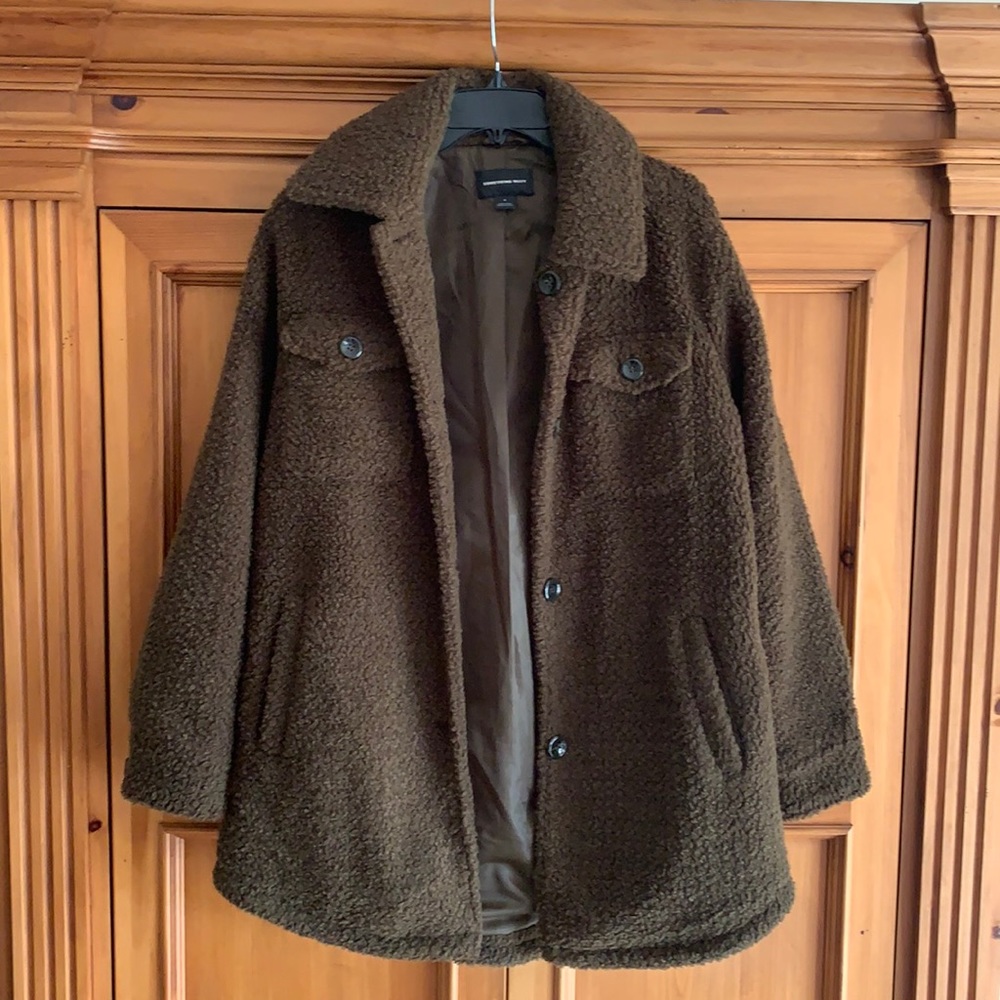 Something Navy Dark Green Teddy Coat
